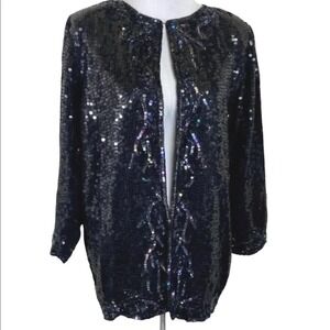 VTG Style n‎ Design Sparkly Sequin Embellished Open Front Evening Jacket Black
